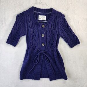 Vtg Y2K Aeropostale Purple Knit Cable Knit Tie Waist Cardigan Sweater M